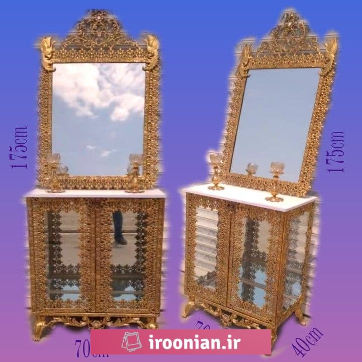 آینه کنسول ویترین دار بوفه دار آلومینیومی