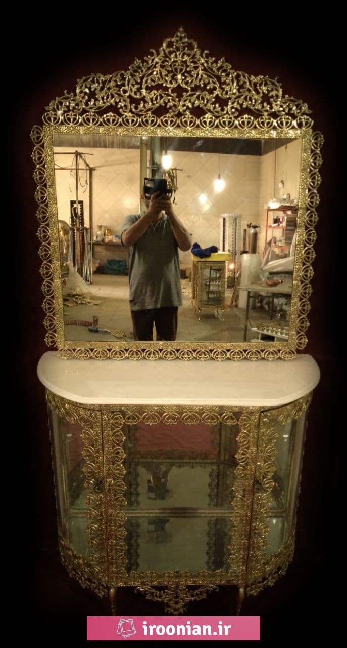 آینه کنسول ویترین دار بوفه دار آلومینیومی