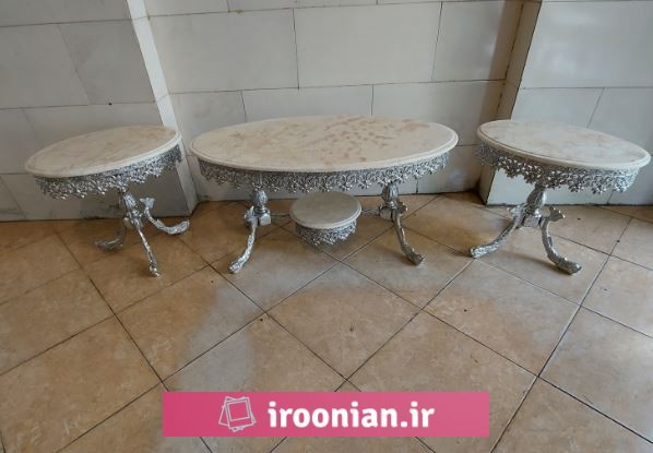 جلو مبلی عسلی طرح برنز آلیاژ آلومینیومی مدل پایه ماهی نقره ای بیضی