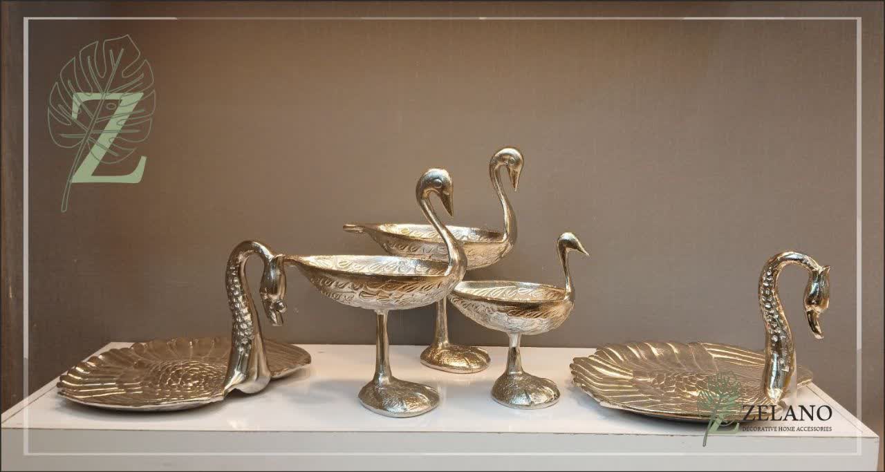 ست پذیرایی آلومینیومی مدل قو رنگ نقره ای